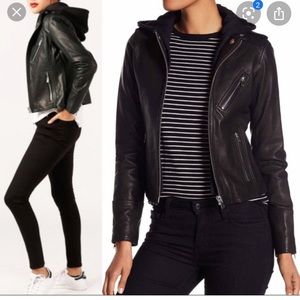 Doma leather moto jacket with hood